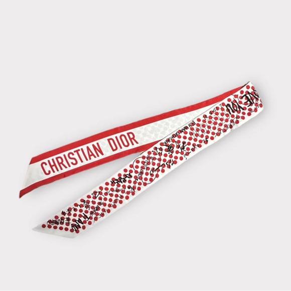 Dior Mitzah Silk Red and White Polka Dot Twilly
